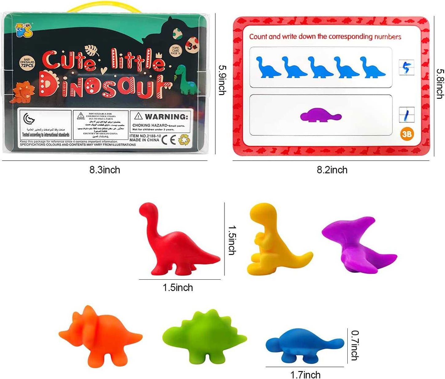 Rainbow Counting Dinosaurs with Early Education Number Cognition Cards
(72pcs)