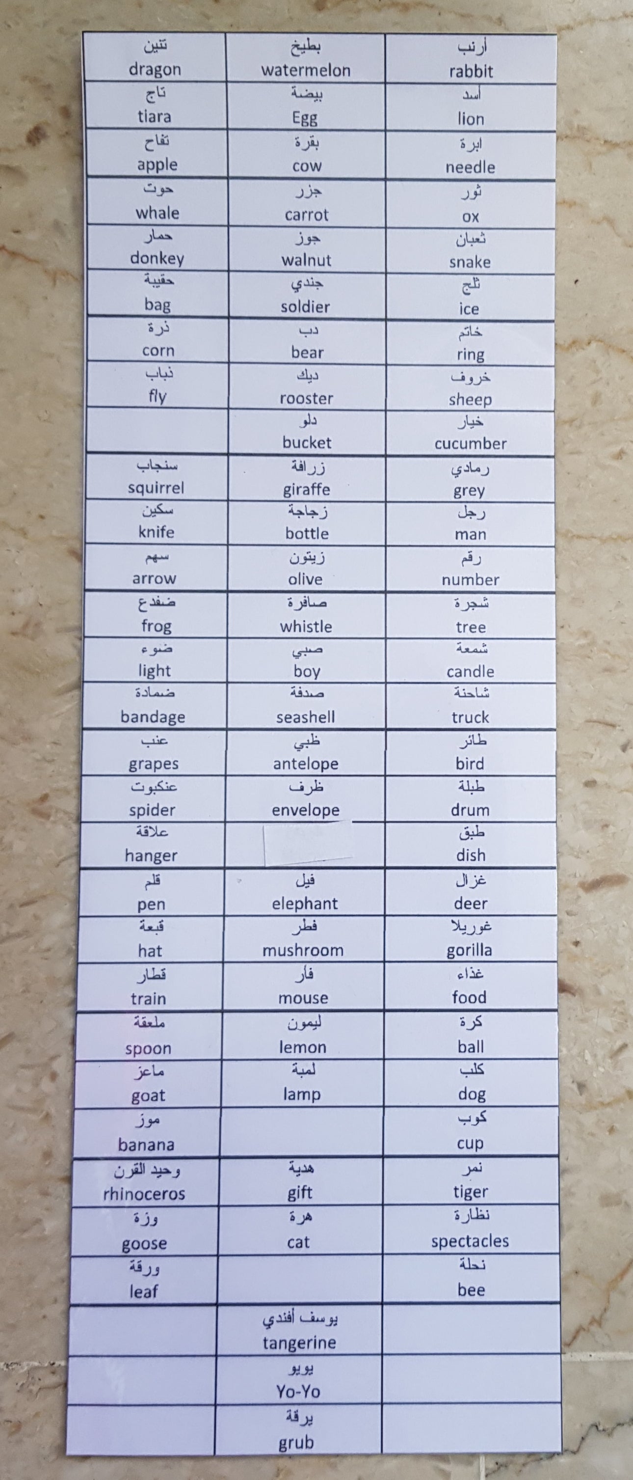 Arabic Beginning Alphabet / Letter Box Alif - Yaa objects with name tags