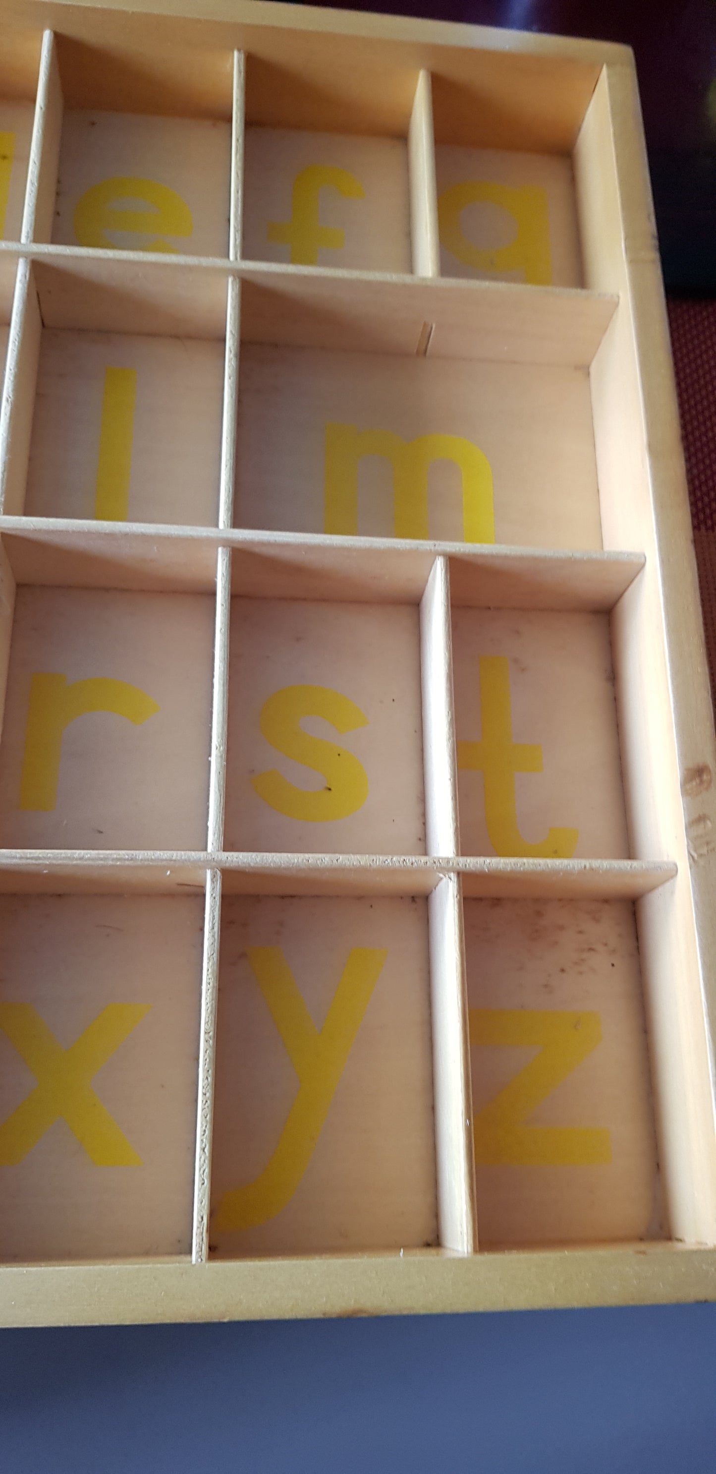 Montessori Small Moveable Alphabet ( SMA ) - wooden green & yellow letters - Clearance