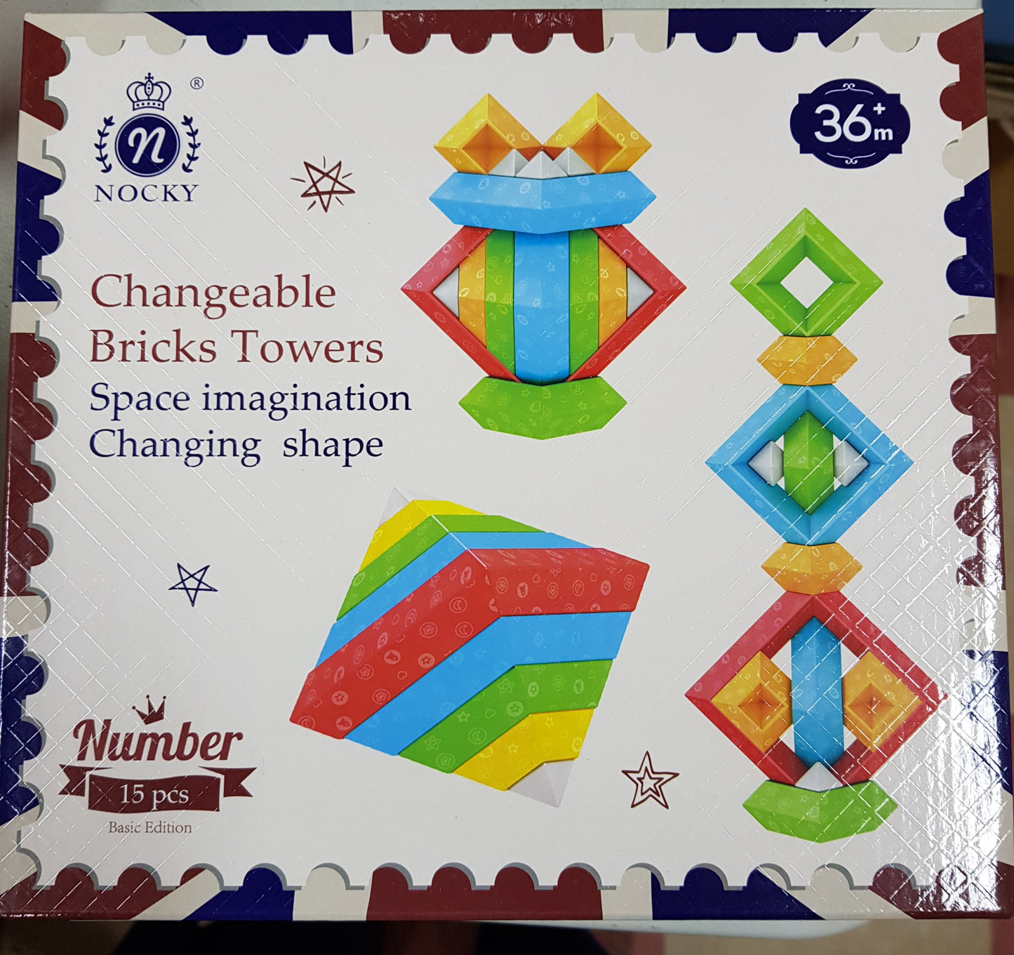 Changeable Geometric shapes Stacking Building tower Blocks - 15 pcs Basic edition