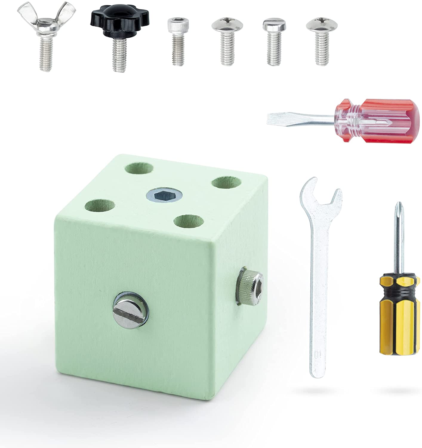 Montessori Practical Life Skills - Wooden Fidget Cube - Screw Driver Activity - 6 in 1 Types