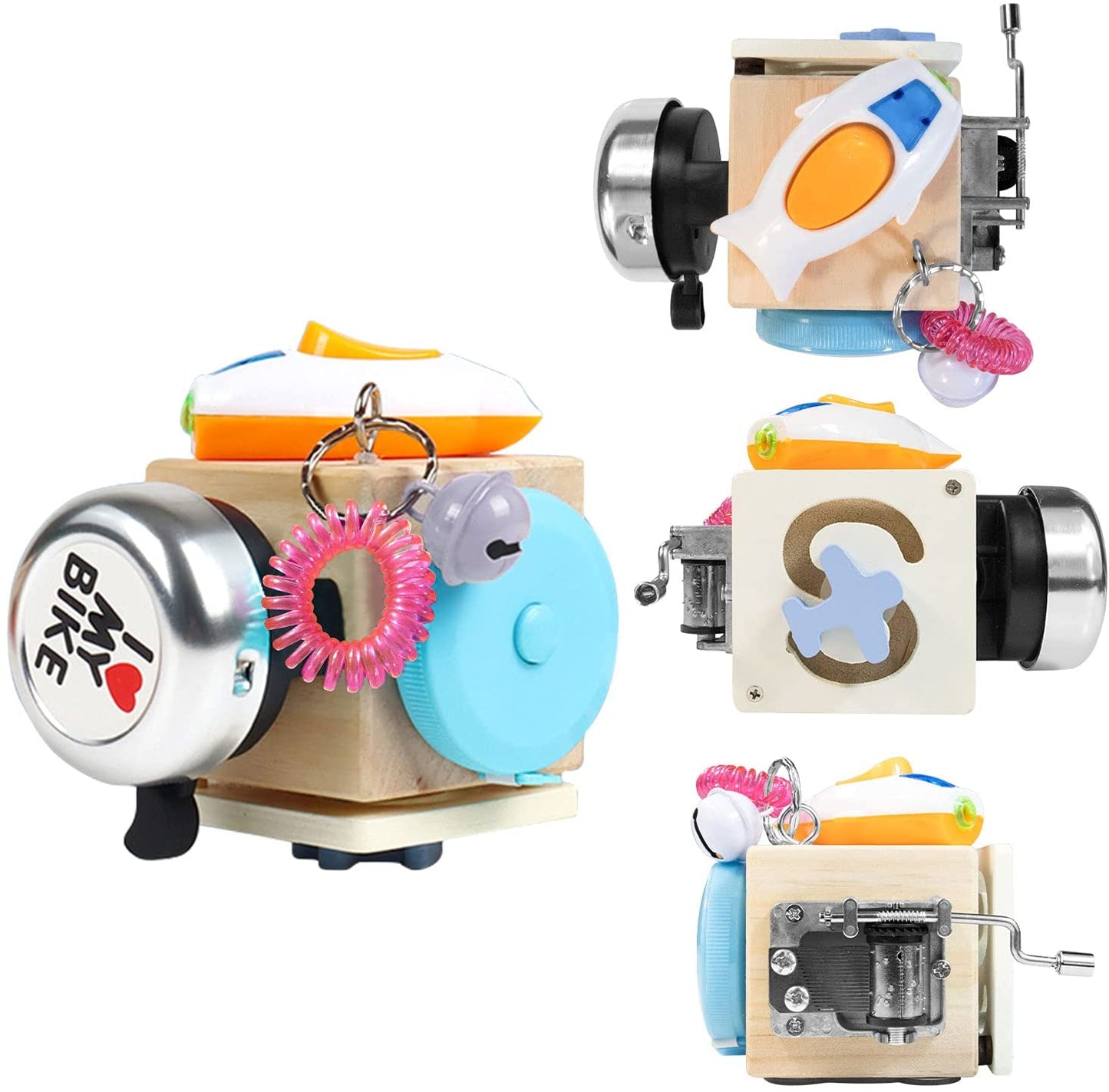 Montessori Sensory Fine Motor Skills Fidget Activity Music Bell Wooden Busy Cube