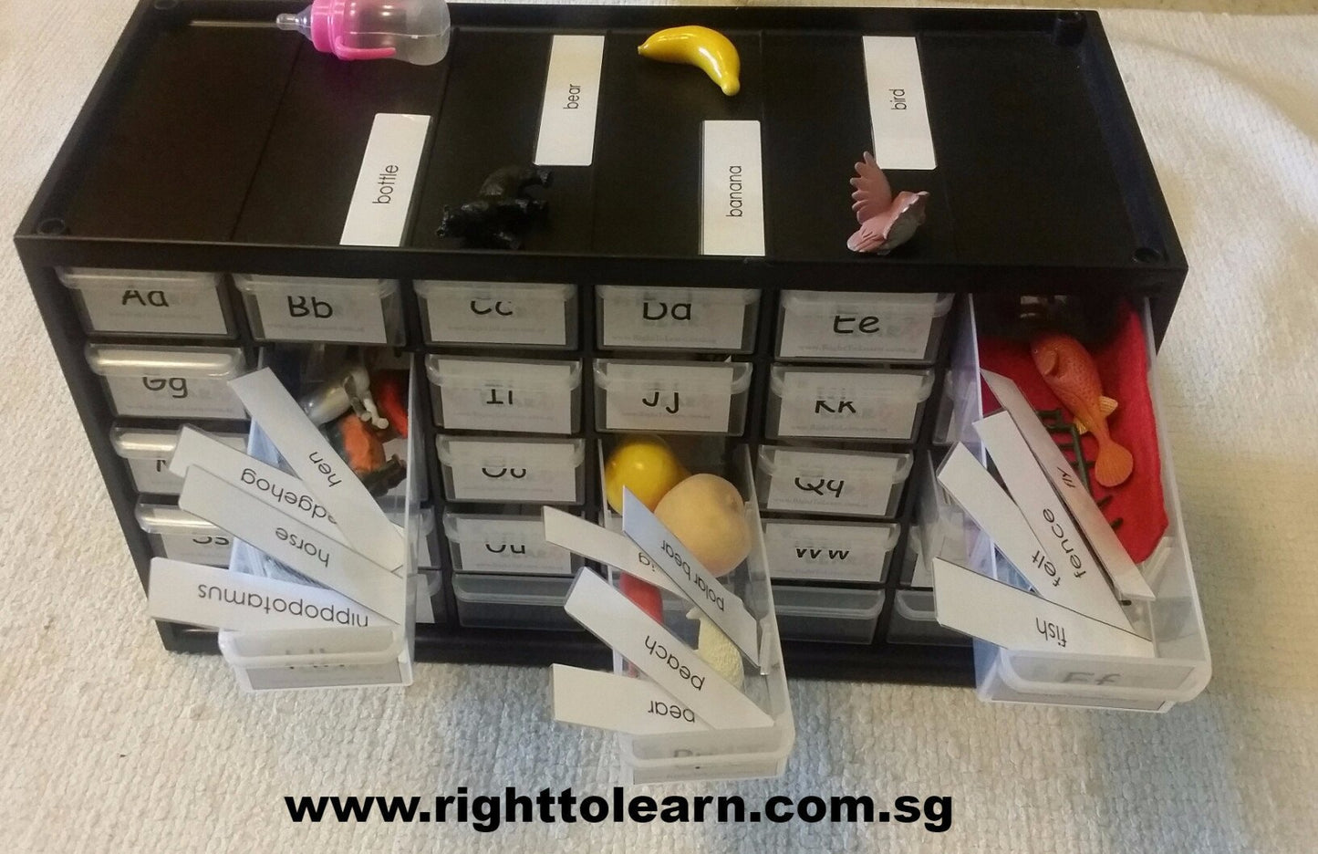 Phonics Sounds - Beginning Alphabet / Letter Box A - Z objects with name tags - RightToLearn.com.sg
- 2