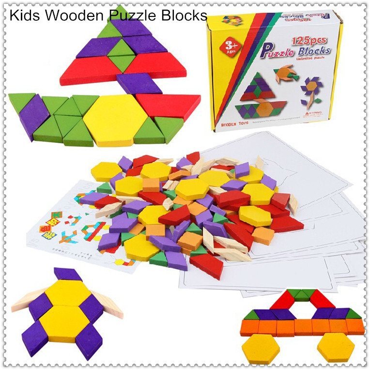 125 pcs wooden Pattern Blocks - Geometric Shapes - RightToLearn.com.sg