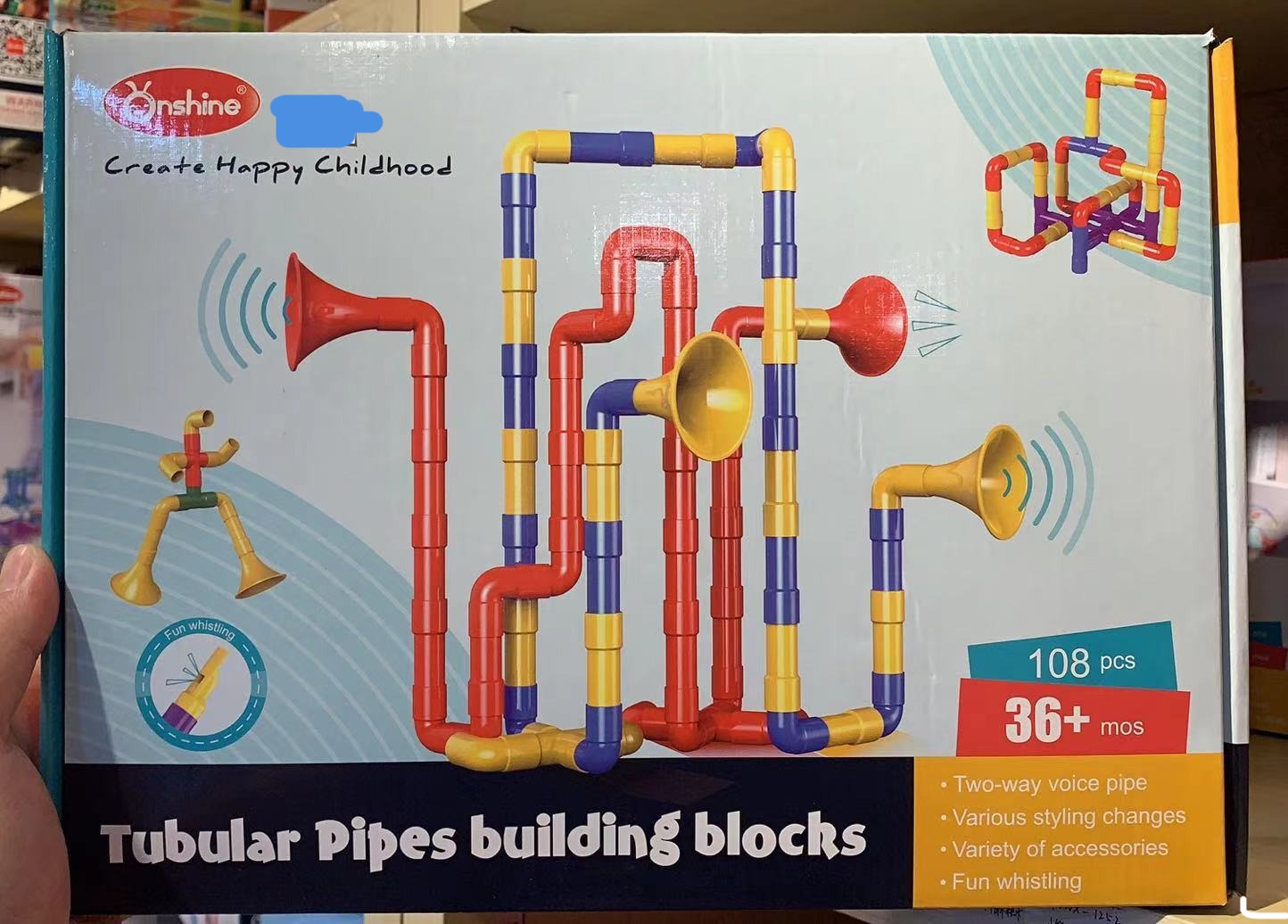 Onshine 108 pcs Tubular Pipe building blocks - Fun two way whistling voice pipes