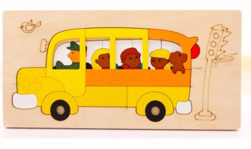 Layered Wooden Puzzle (School Bus)