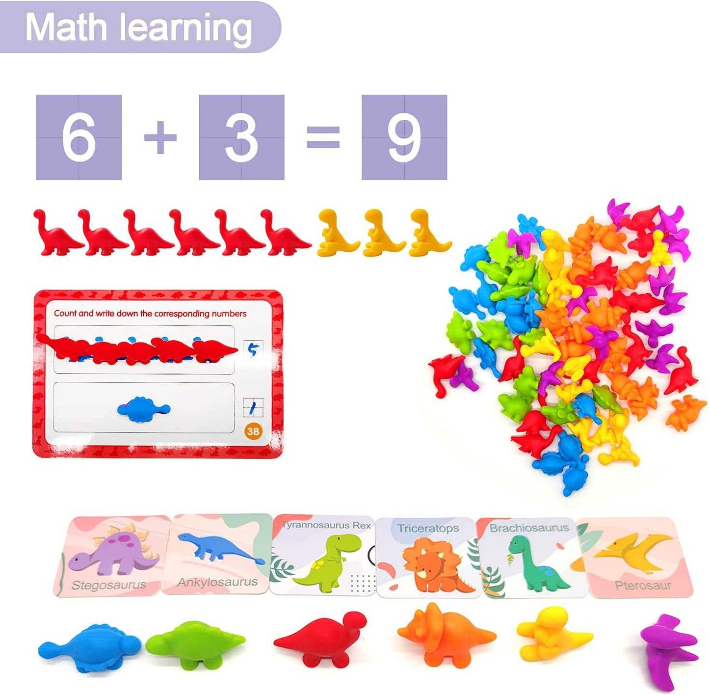 Rainbow Counting Dinosaurs with Early Education Number Cognition Cards

 (72pcs)