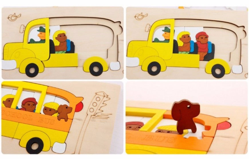 Layered Wooden Puzzle (School Bus)