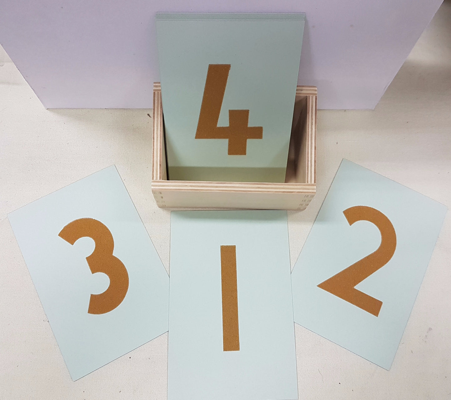 Sandpaper Numbers On Cards with a Box