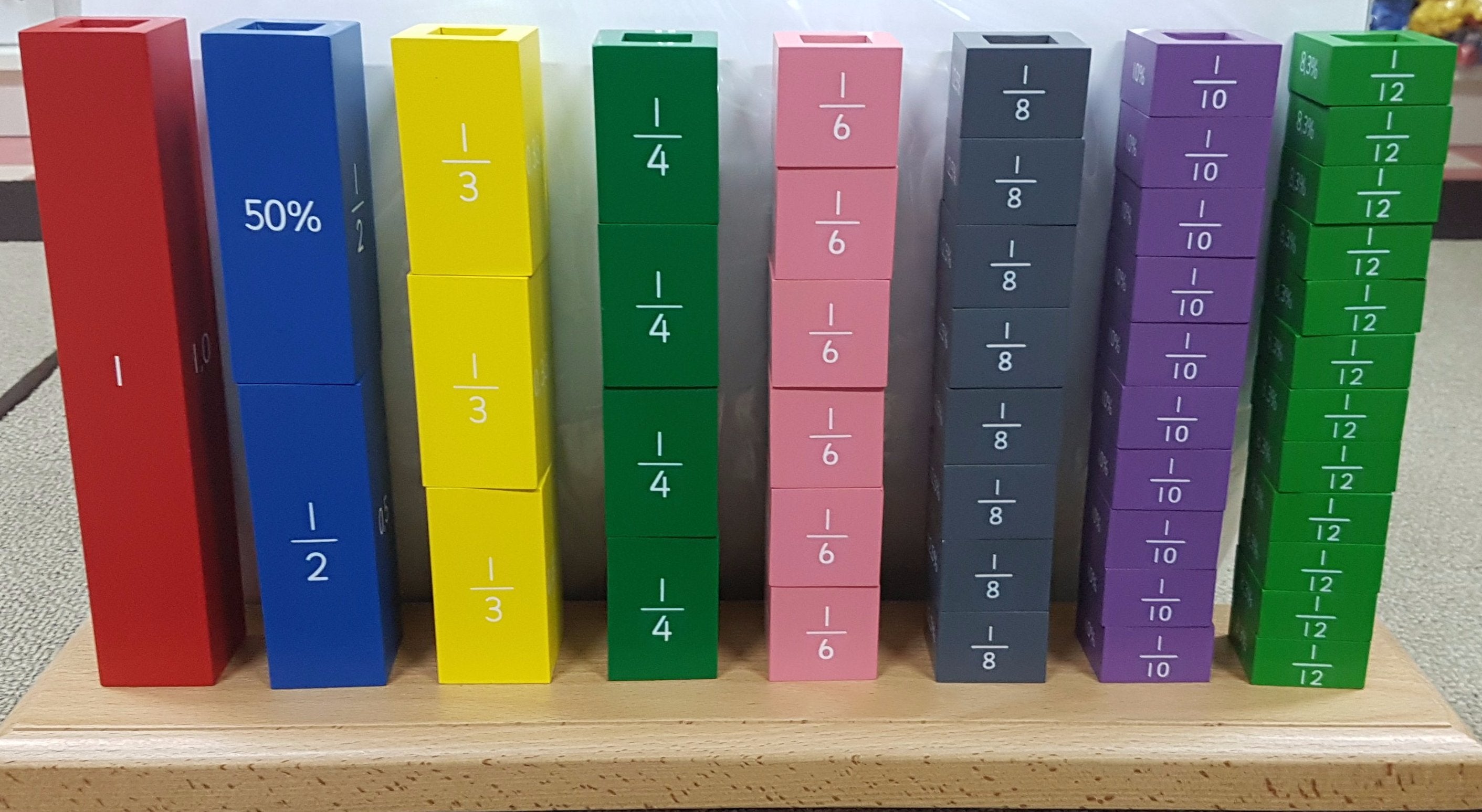 Colored and labeled Fraction Bars with stand – RightToLearn.com.sg