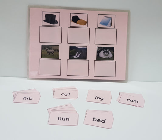 Montessori Pink Scheme -  Phonics - Picture sheets with name tags