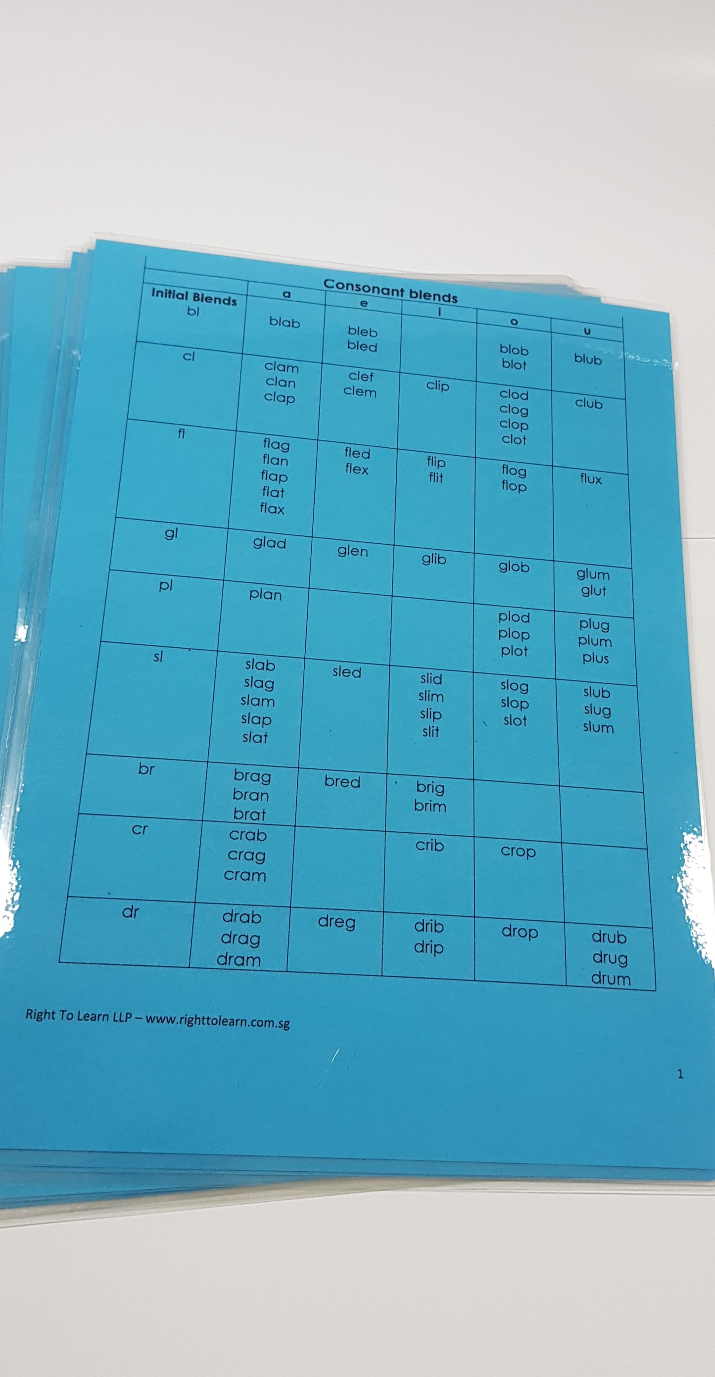 Montessori Phonics - Blue Scheme - Consonants Blends sheet