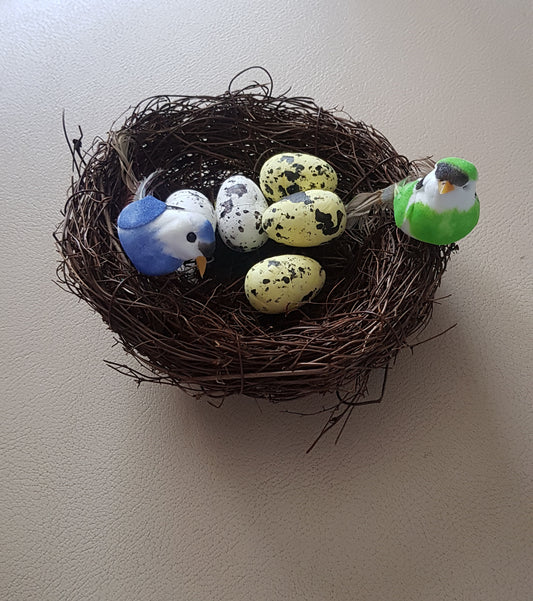 Cultural Display / Decor - Bird Nest with 5 Eggs & 2 Birds