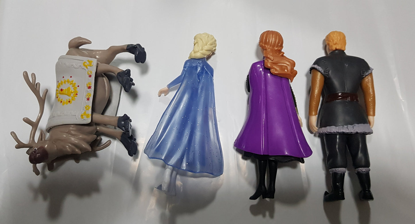 FROZEN 2 Characters / Cake Toppers - 5  Figurines / Figures with Transparent Snowflakes Stands