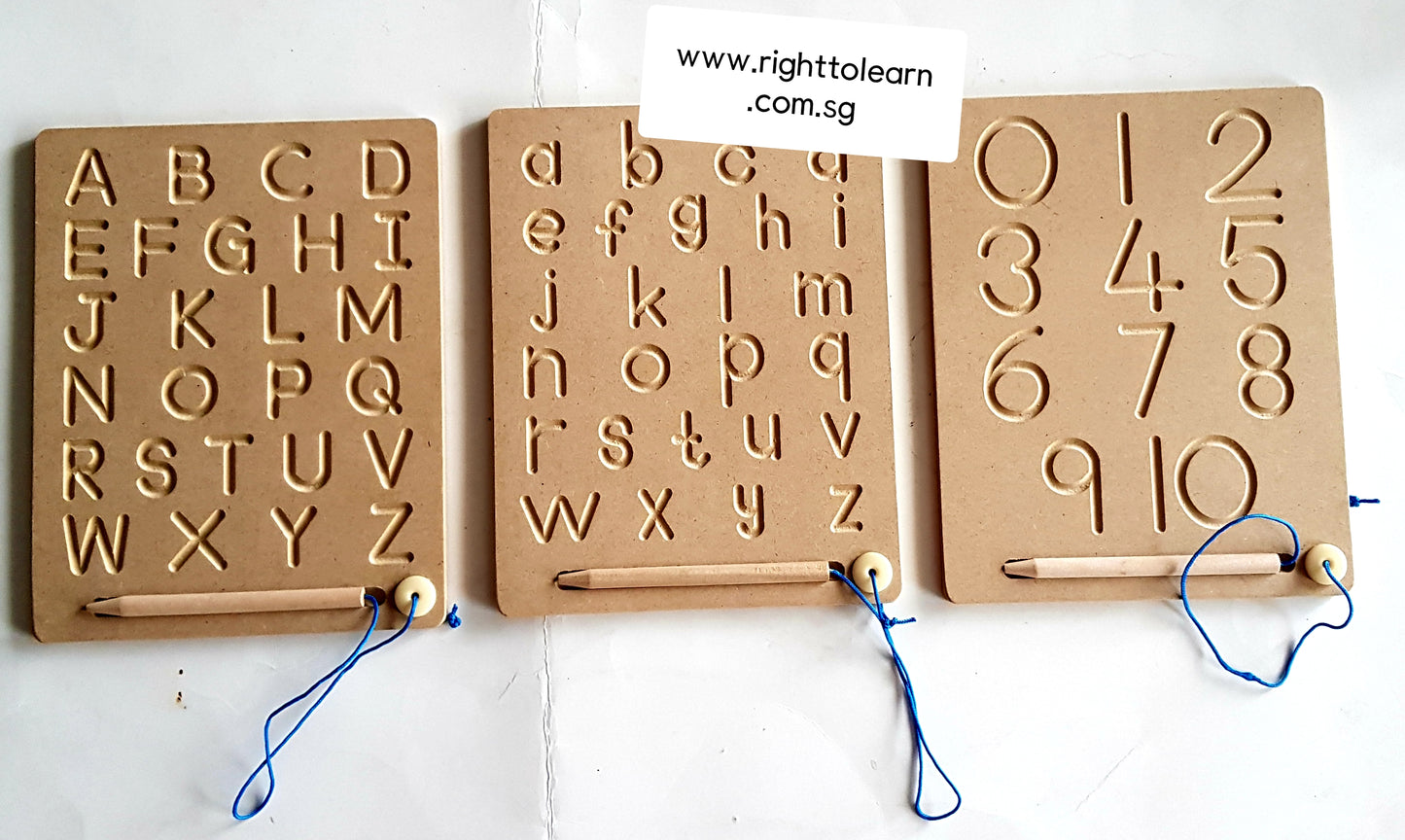 Wooden Tracing Boards - Alphabet Lower & Upper case  / Numbers 0-20