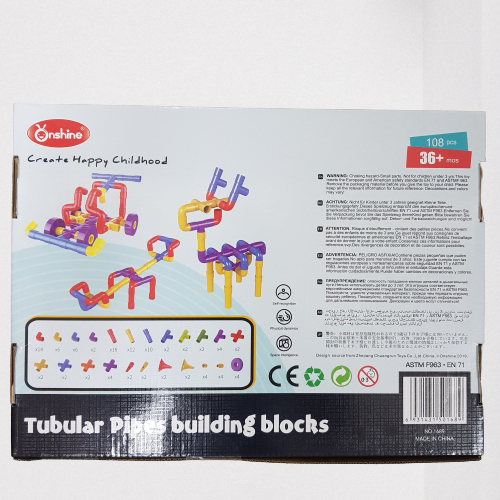 Onshine 108 pcs Tubular Pipe building blocks - Fun two way whistling voice pipes