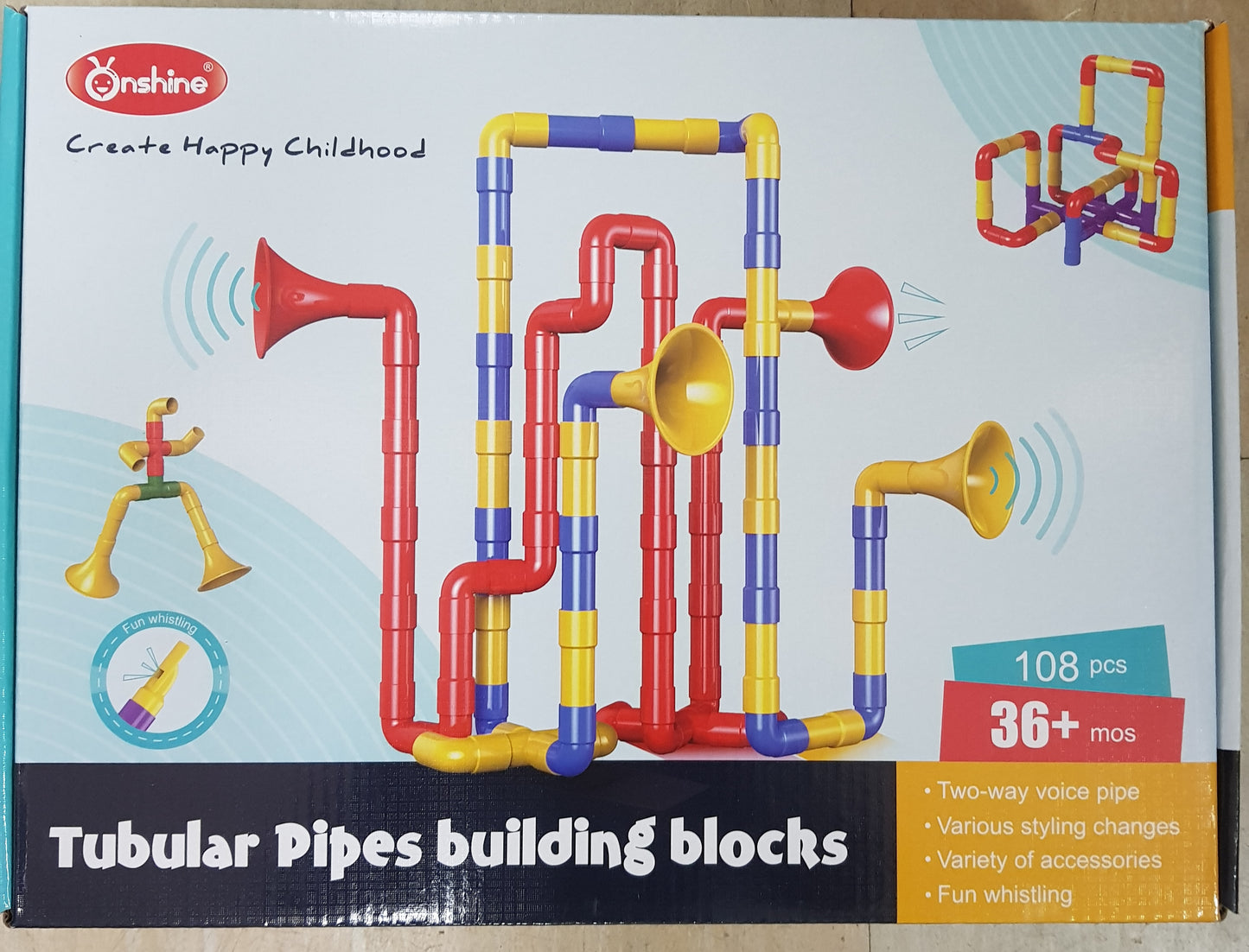 Onshine 108 pcs Tubular Pipe building blocks - Fun two way whistling voice pipes