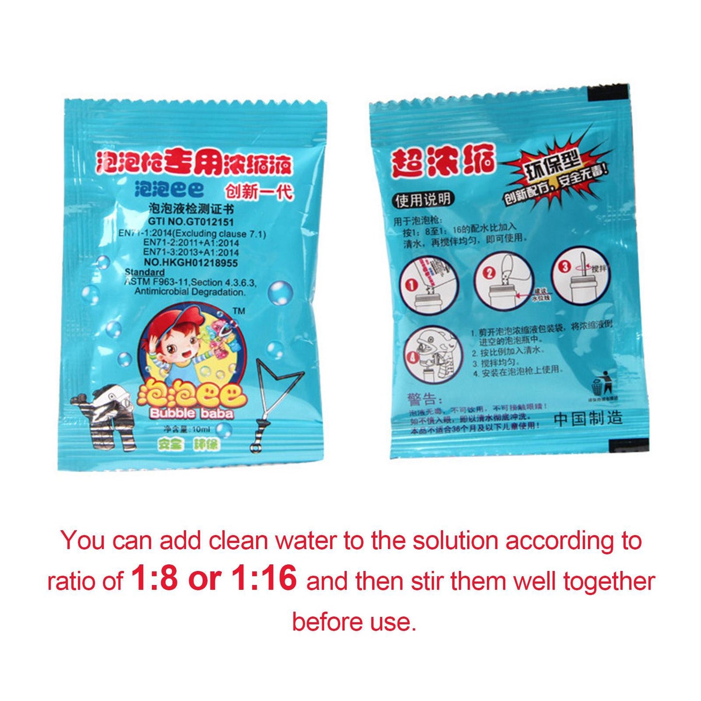 10ml bagged pouch bubble concentrate solution - fun play time