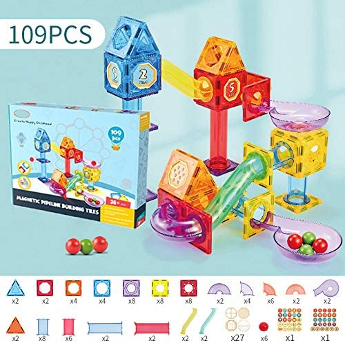 Onshine 109 Pcs Marble Run Race Track Magnetic Pipeline Building Tiles, STEM Learning Kit