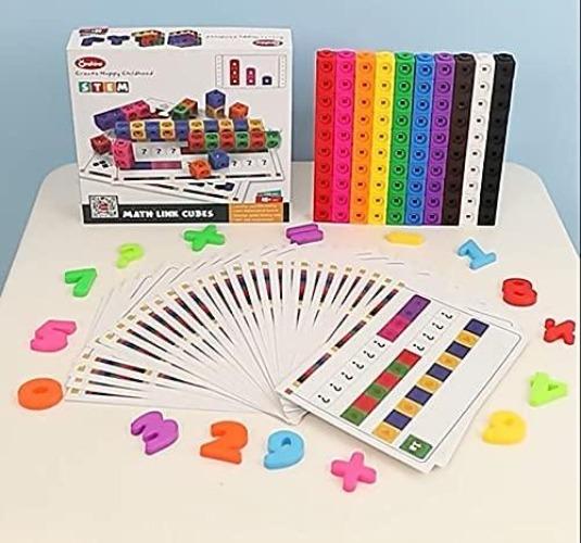 Onshine STEM Manipulative MathLink Math Link Cubes with Activity Cards Set - 144 Pieces counting cubes