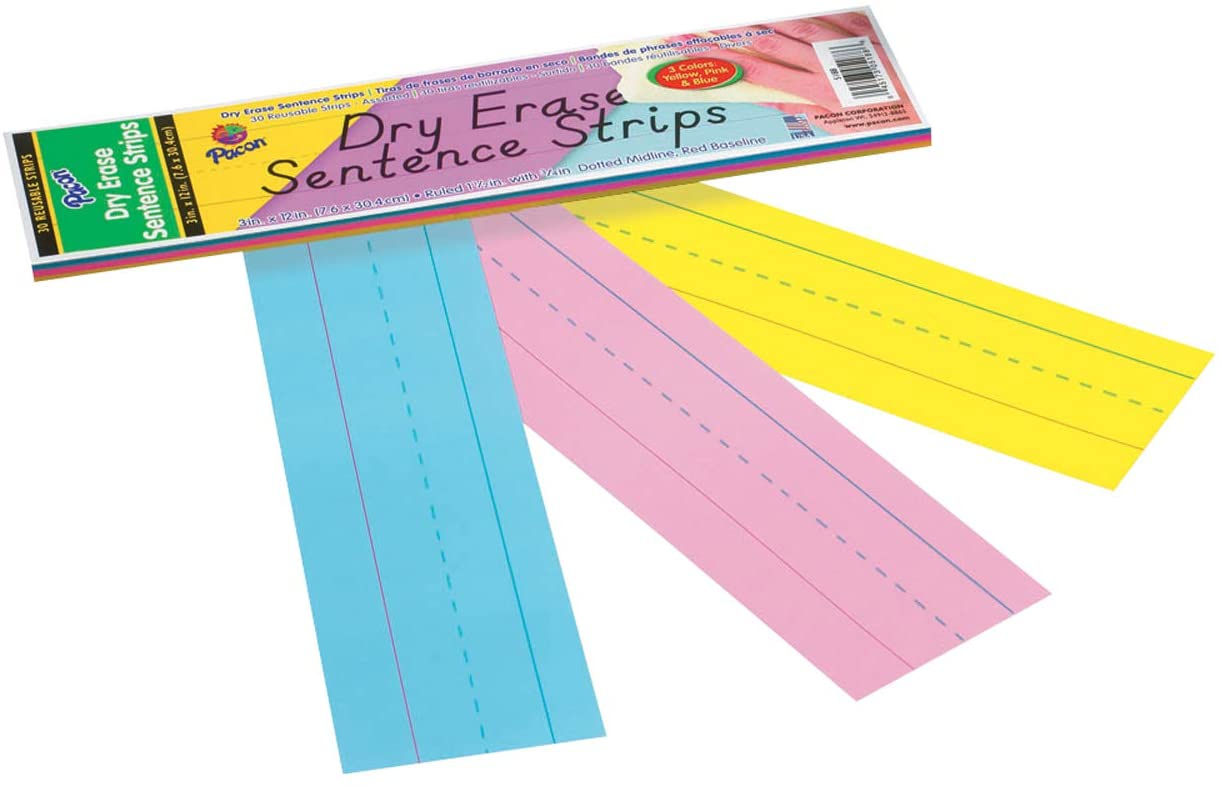 Reusable - Dry Erase Sentence Strips White or Colored Strips