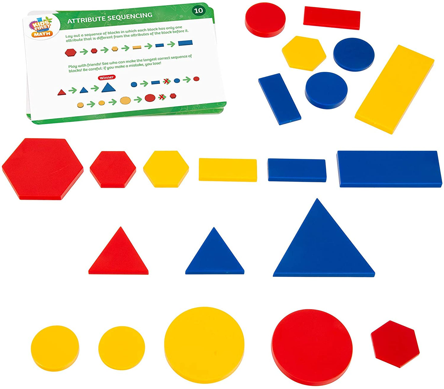 Kids First Math: Attribute Blocks Math Kit with Activity Cards - Develop Skills in Logical Thinking, Classifying, Comparing