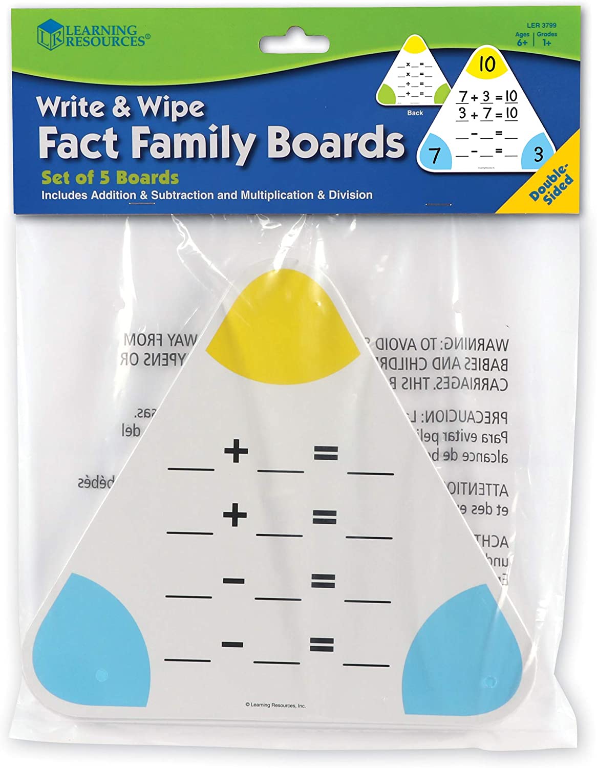 Learning Resources Write and Wipe Fact Family Boards- Addition / Subtraction / Multiplication / Division