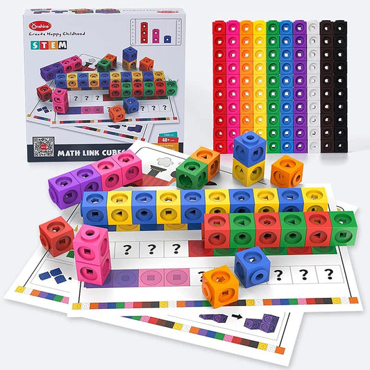 Onshine STEM Manipulative MathLink Math Link Cubes with Activity Cards Set - 144 Pieces counting cubes
