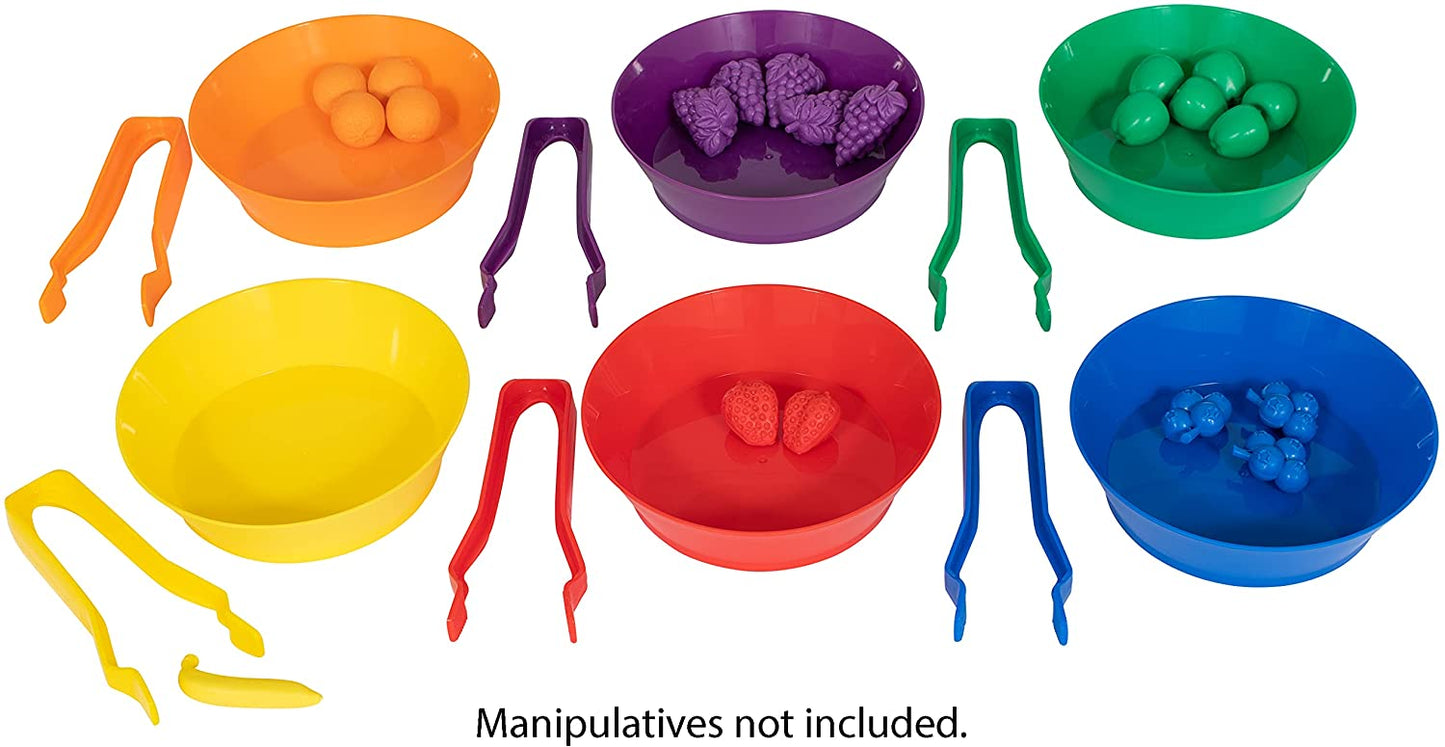 Edxeducation Sorting 6 Bowls & 6 Tweezers set -  Counting and Sorting Toy for Toddlers - Early Math and Fine Motor Skills