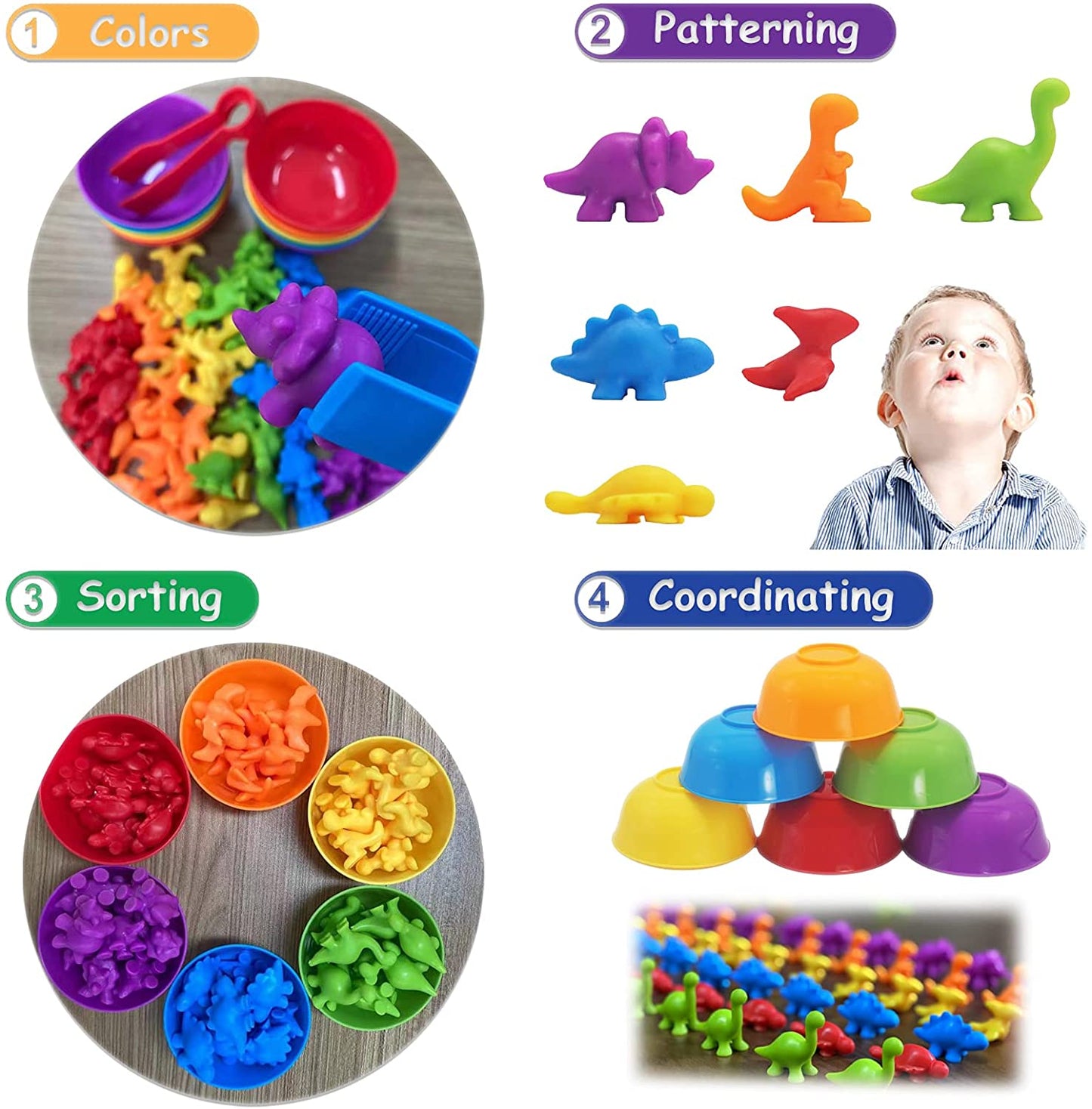 Dinosaur/ koala / Family / Sea Creatures/ Vehicles Transportation sorting /counting bowls & tongs set - sorting / counting/ Patterning