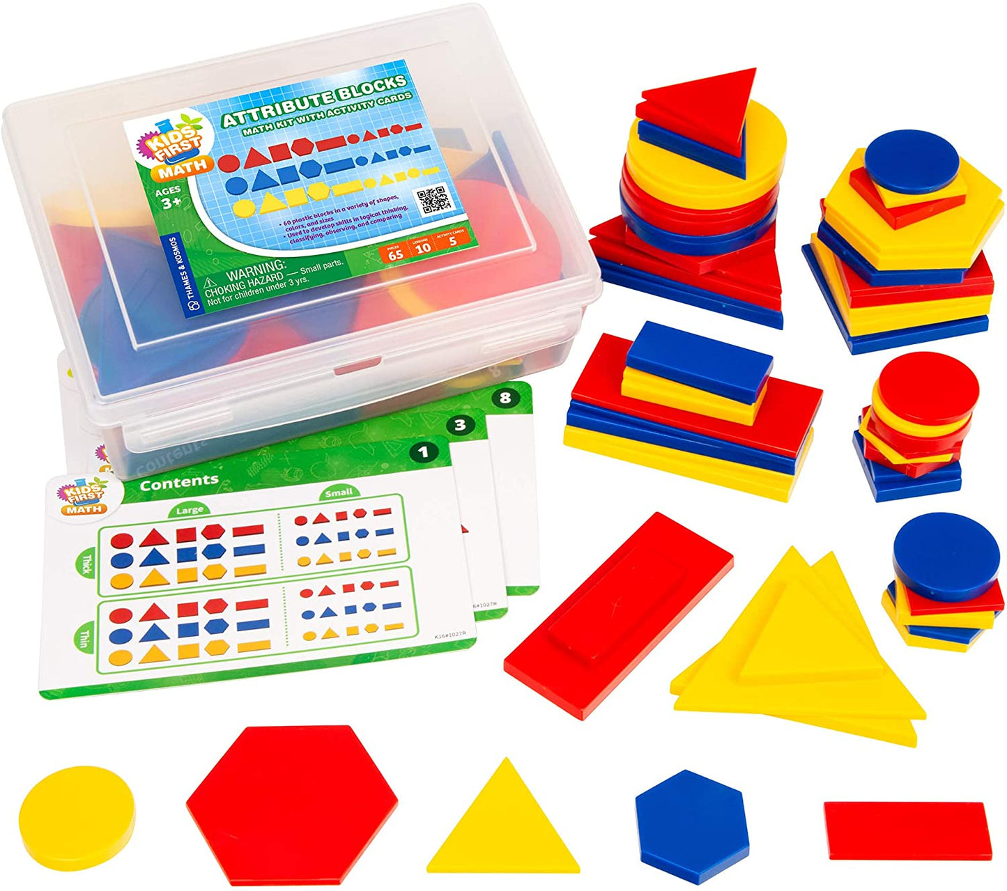 Kids First Math: Attribute Blocks Math Kit with Activity Cards - Develop Skills in Logical Thinking, Classifying, Comparing