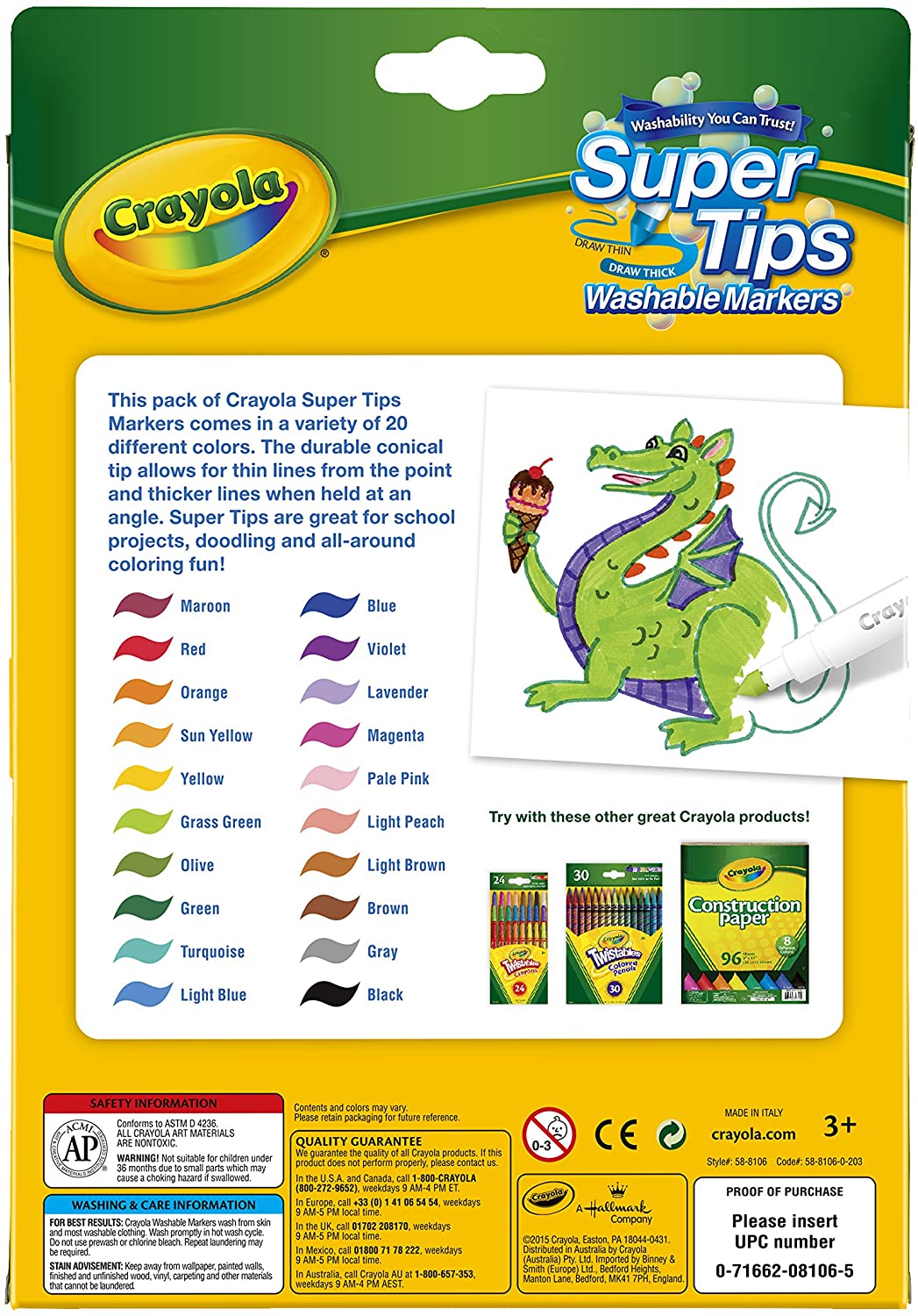 Crayola - Super Tips Washable Markers, 20ct