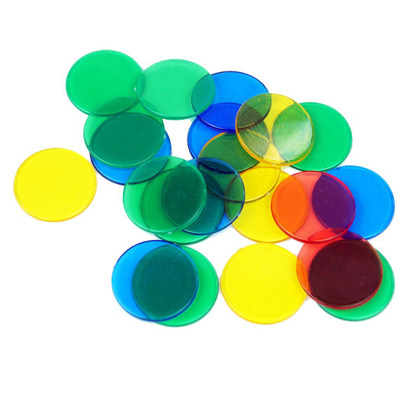 Transparent Plastic Counters, Set of 100 - 1 inch diameter