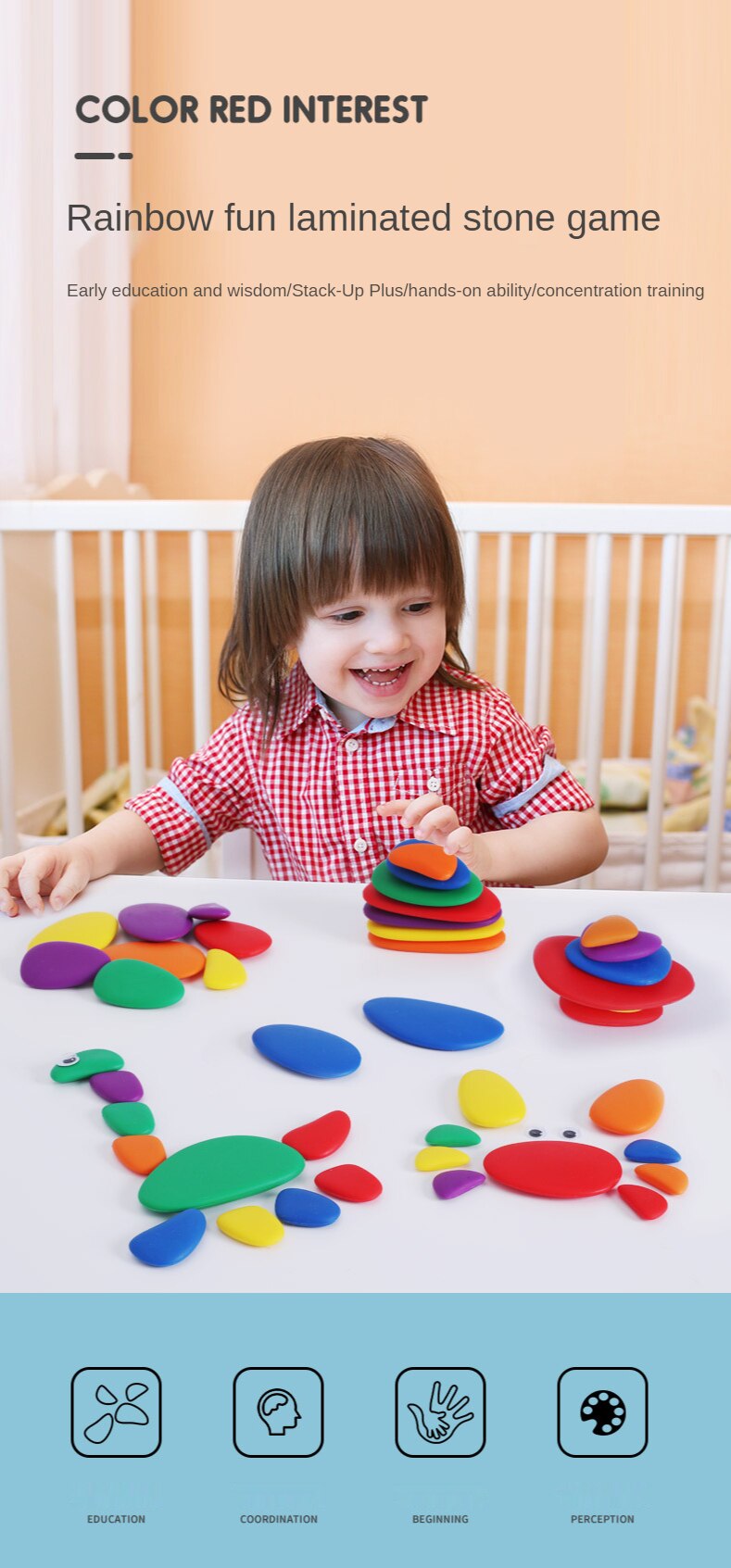 Rainbow pebbles Game - stacking / creativity