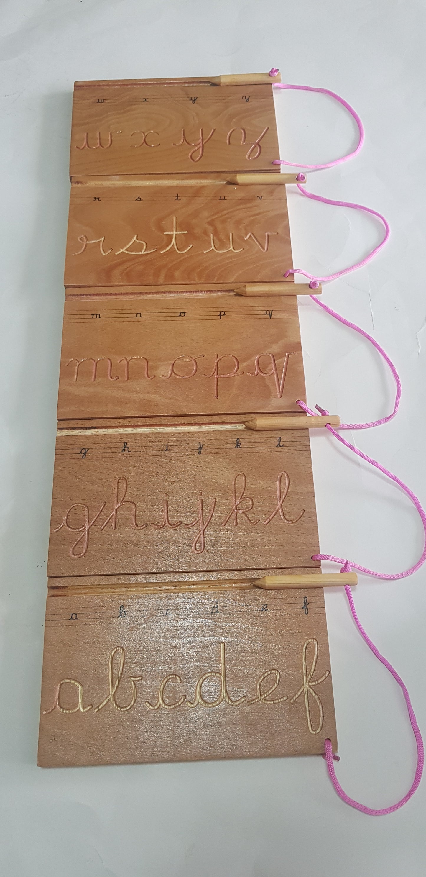 Clearance - Wooden Alphabet Tracing - Cursive Lowercase a-z Tracing Boards - Pre Writing skills