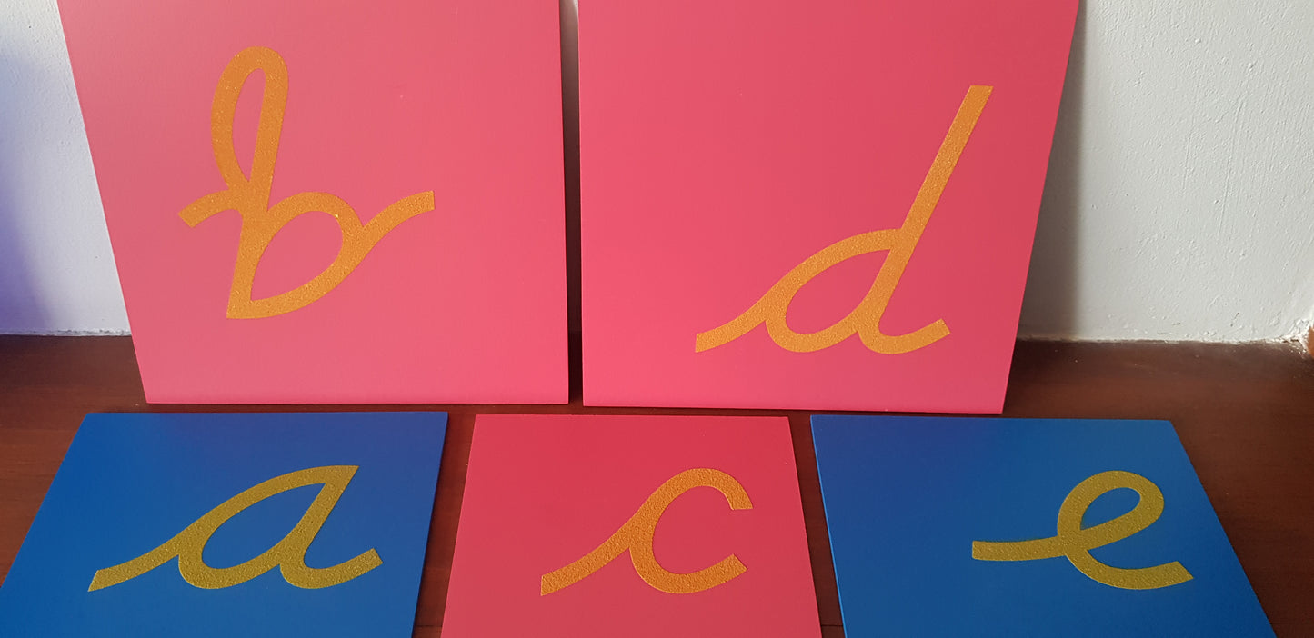 Sandpaper Wooden Cursive Lowercase Letters / Box