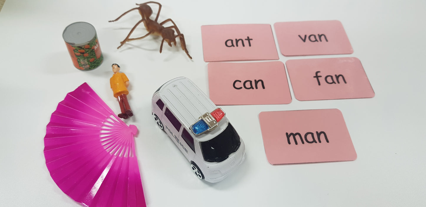 Montessori Pink Scheme - Phonics - word family - 'an' pattern miniature objects