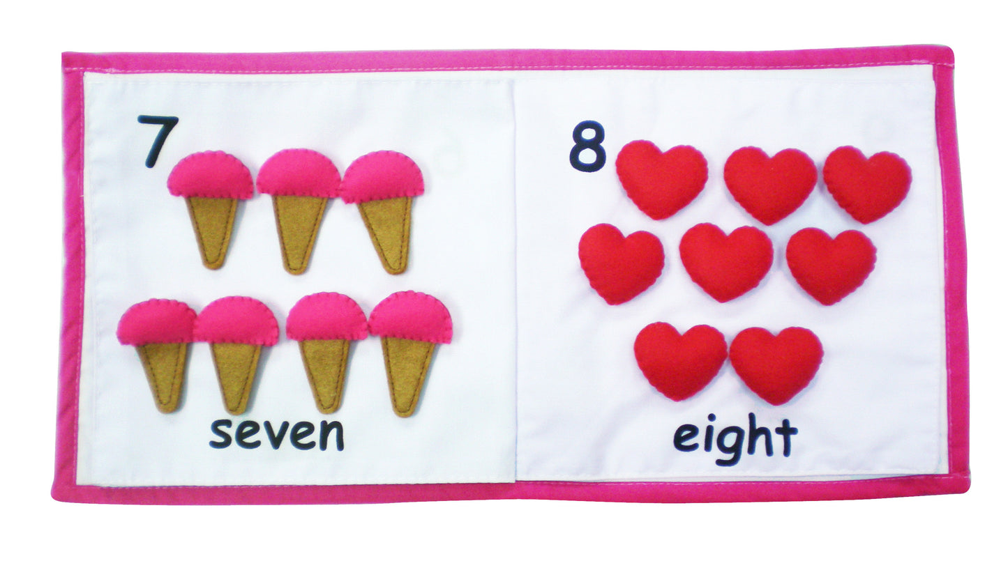 Handmade Quiet Fabric Book with felt NUMBERS pieces - infant toddler learning to sort and count