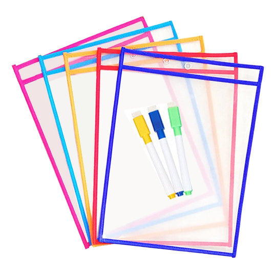 Dry Erase  Reusable Worksheet Pocket / Sleeve With Marker