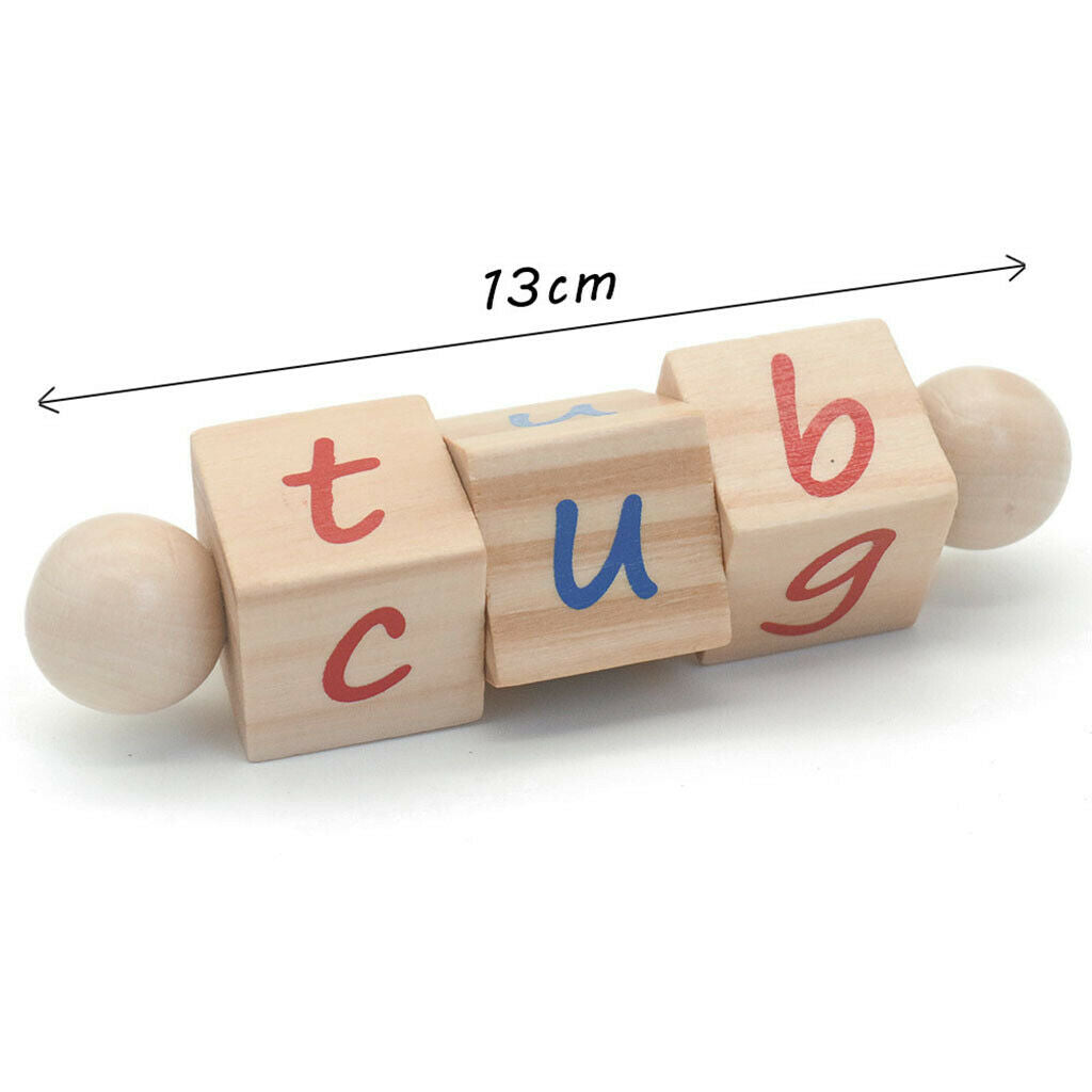 Wooden Twist & Spin Alphabet Cubes - CVC words with matching 3 part cards