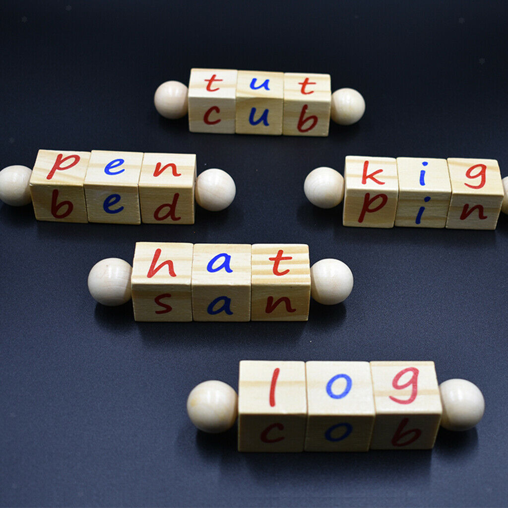 Wooden Twist & Spin Alphabet Cubes - CVC words with matching 3 part cards