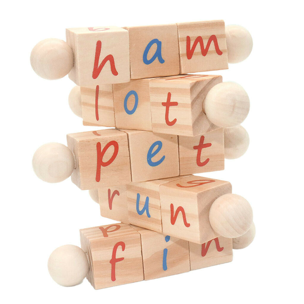 Wooden Twist & Spin Alphabet Cubes - CVC words with matching 3 part cards