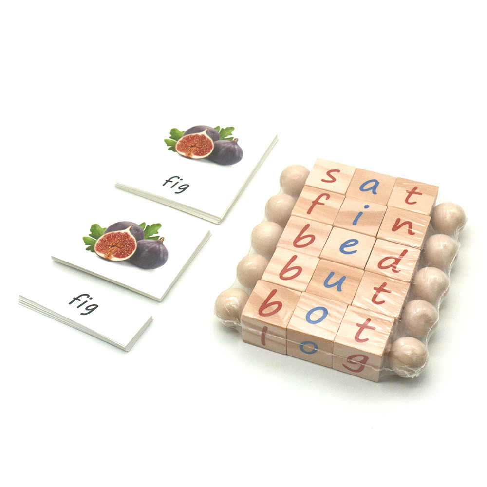 Wooden Twist & Spin Alphabet Cubes - CVC words with matching 3 part cards