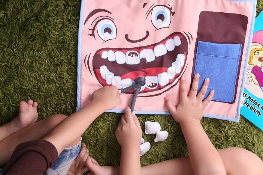 Handmade Felt Wall Hanging - Brushing Teeth - Hygiene Pretend play set