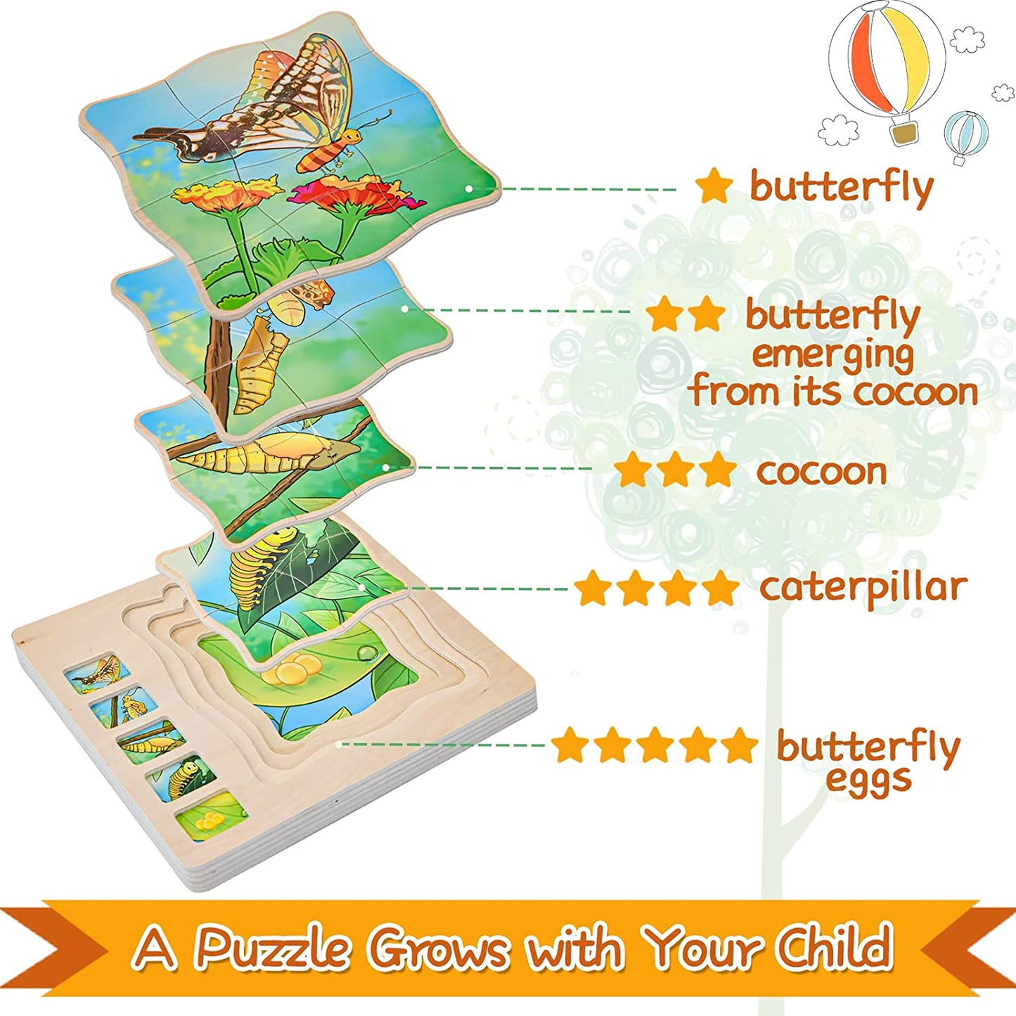 Onshine Multi Layered Butterfly Growth Life Cycle Wooden Puzzle