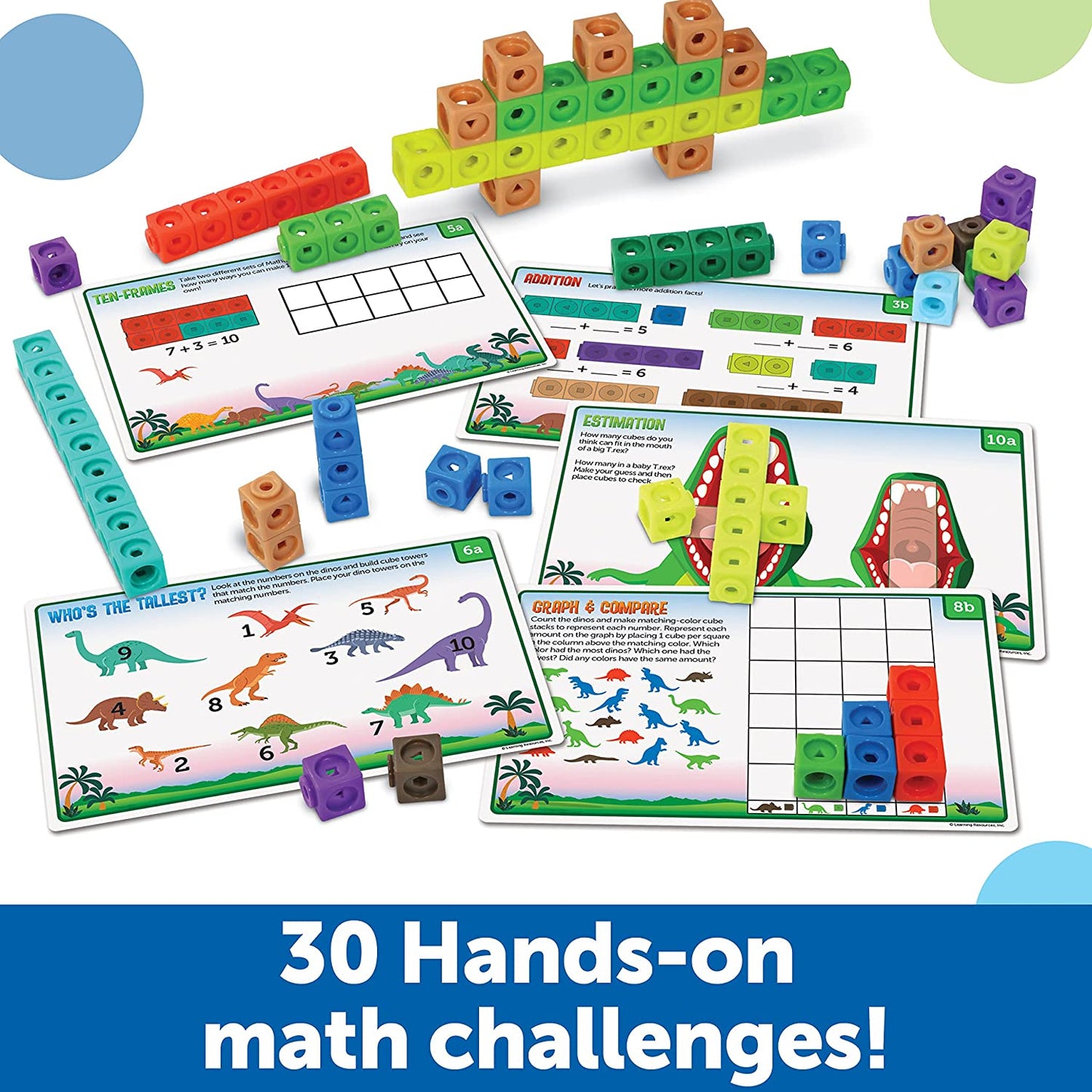 Learning Resources MathLink Cubes - Kindergarten Math Activity Set: Dino Time! 115 Pieces,  STEM Dinosaur Activities,