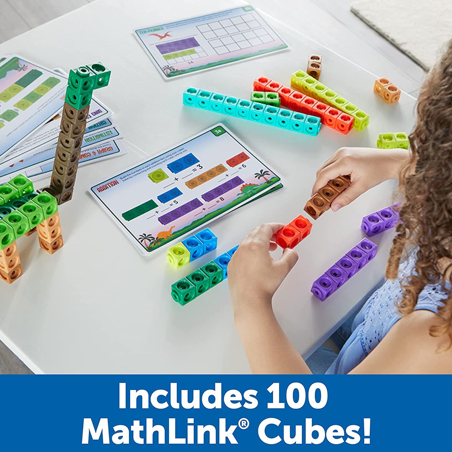 Learning Resources MathLink Cubes - Kindergarten Math Activity Set: Dino Time! 115 Pieces,  STEM Dinosaur Activities,