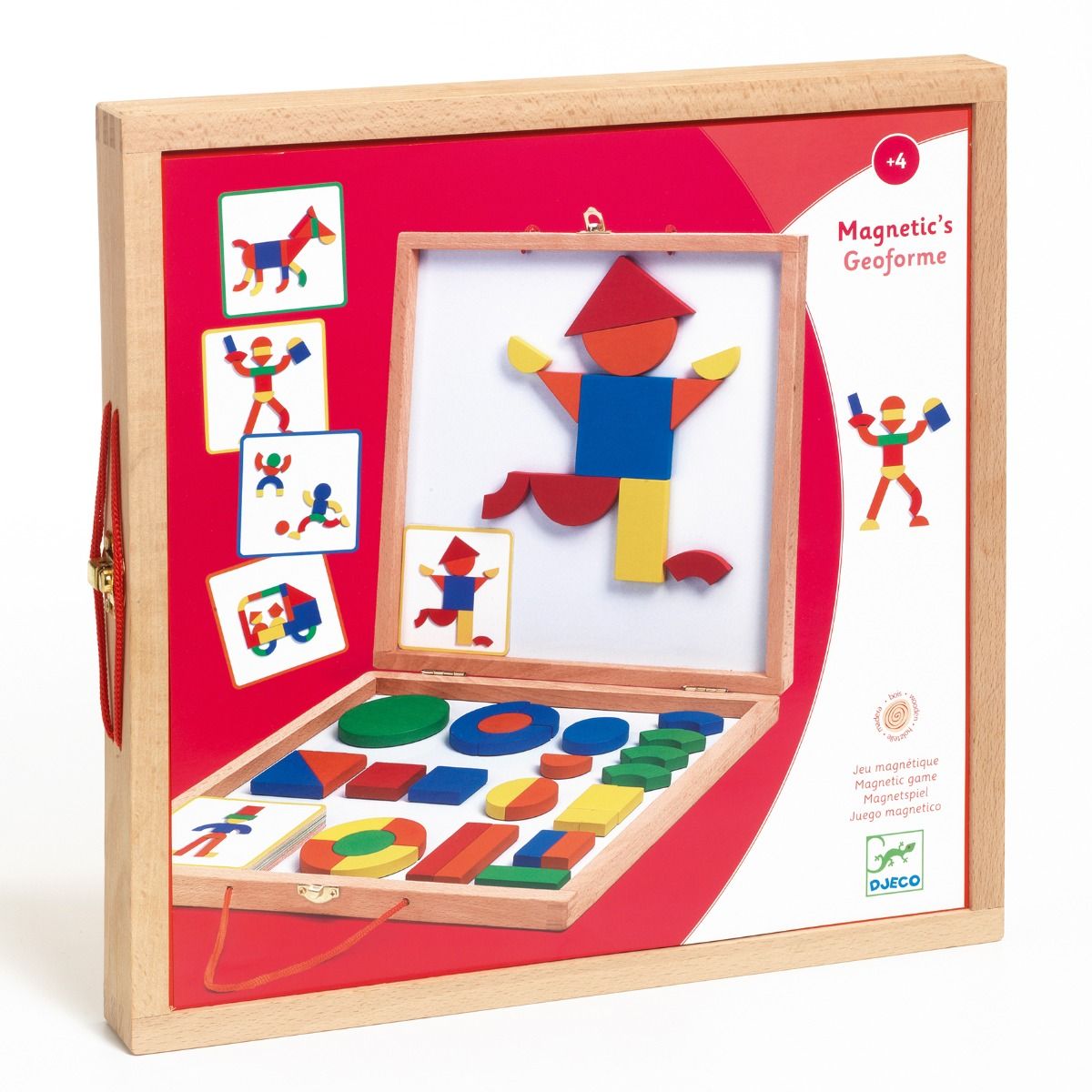 DJECO-  Geoforme Magnetic Geometric Shapes / Tangram in a Wooden Storage Carry Box