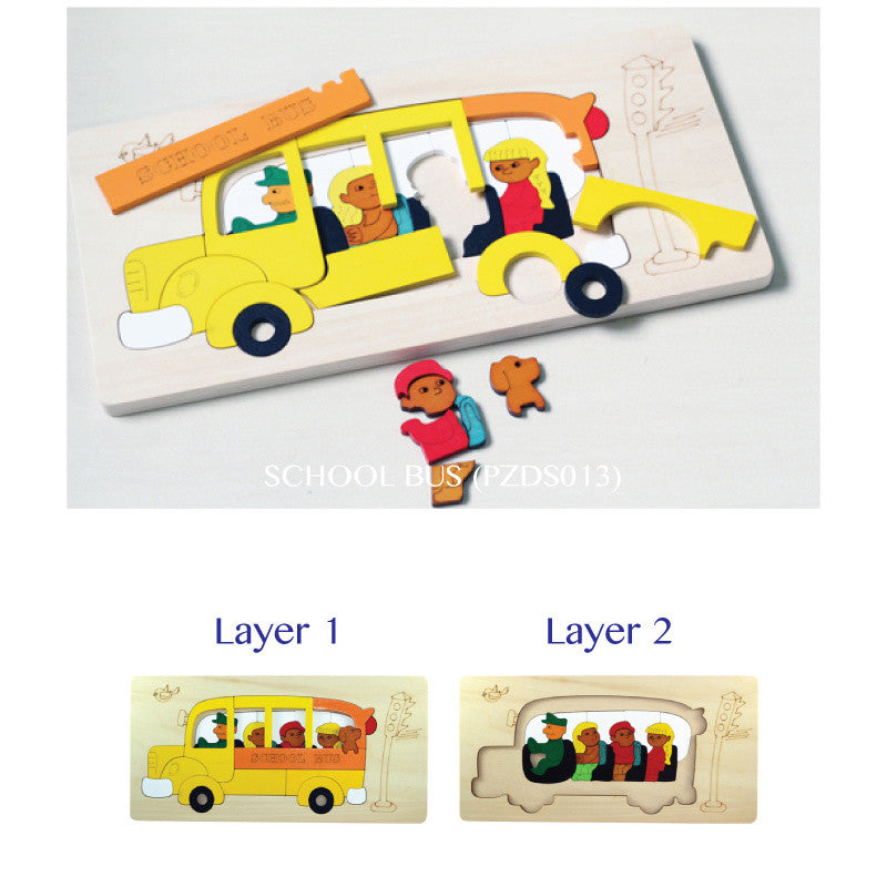 Layered Wooden Puzzle (School Bus)