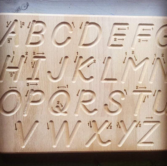 WOODEN CURSIVE UPPERCASE AND LOWERCASE TRACING BOARDS REVERSIBLE WITH GUIDE ARROWS -Made in Germany
